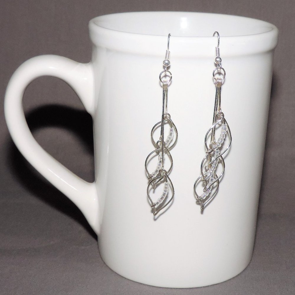 Handcrafted silver and clear dangle earrings
